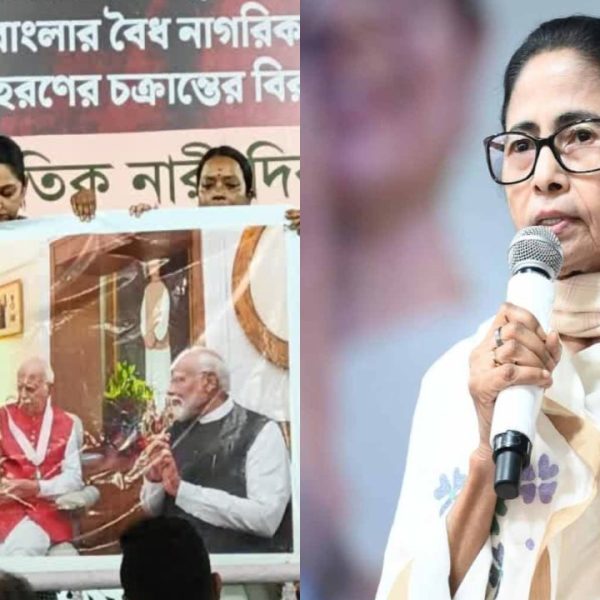 রাষ্ট্রপতি দাঁড়িয়ে, বসে প্রধানমন্ত্রী, ধরনা মঞ্চ থেকে ছবি&hellip;